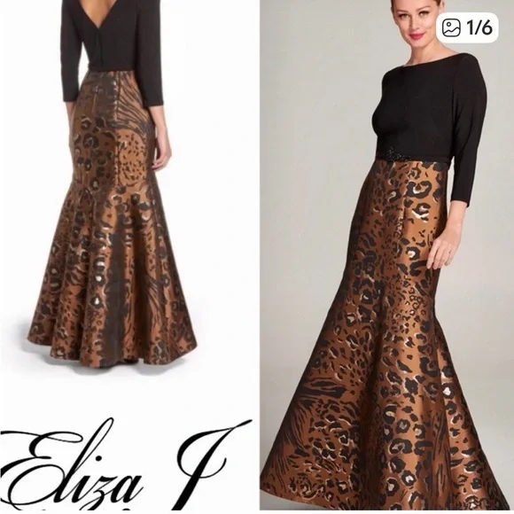 ELIZA J ANIMAL PRINT TRUMPET GOWN SIZE 12 ❤️ - Picture 1 of 4